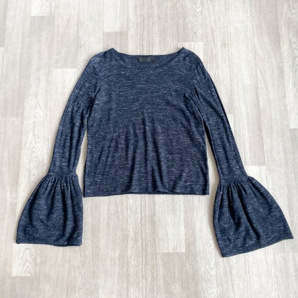 Co Wool Linen Sweater Bell Sleeves Navy Size Large - Picture 1 of 7